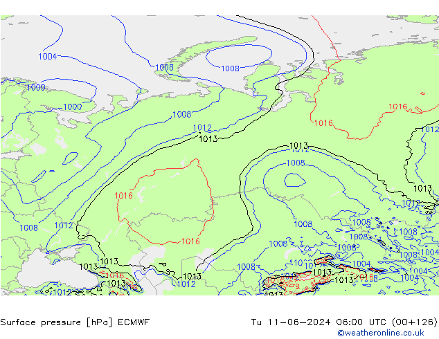 Bodendruck ECMWF Di 11.06.2024 06 UTC