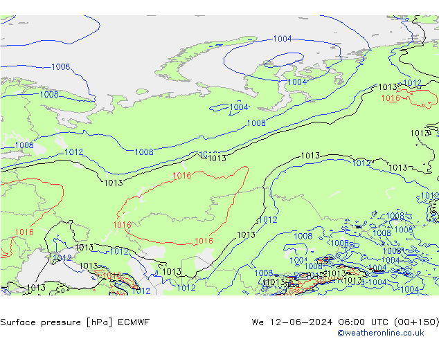 Surface pressure ECMWF We 12.06.2024 06 UTC