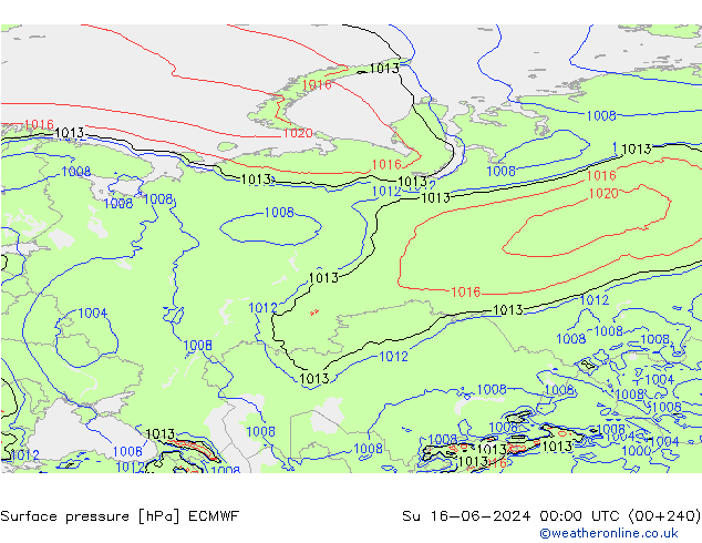 Surface pressure ECMWF Su 16.06.2024 00 UTC