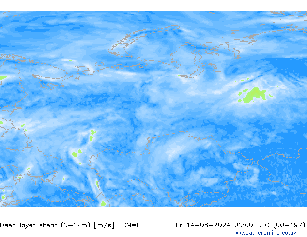 Deep layer shear (0-1km) ECMWF Fr 14.06.2024 00 UTC