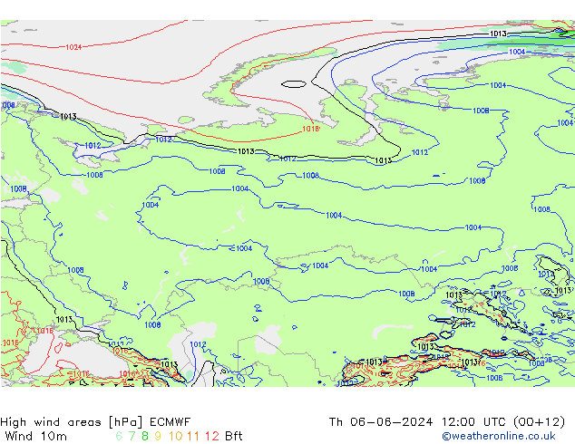 High wind areas ECMWF Th 06.06.2024 12 UTC