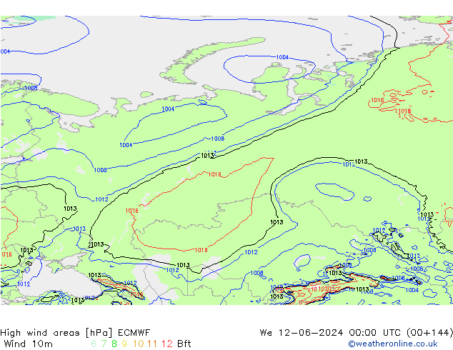 High wind areas ECMWF ср 12.06.2024 00 UTC