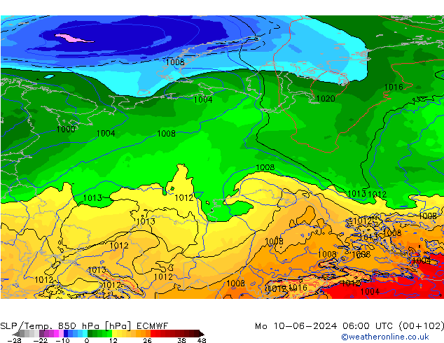 SLP/Temp. 850 hPa ECMWF  10.06.2024 06 UTC