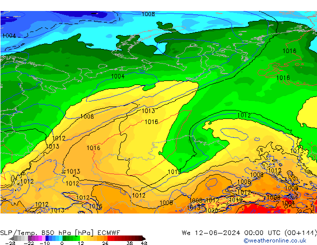 SLP/Temp. 850 hPa ECMWF wo 12.06.2024 00 UTC