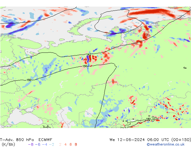 T-Adv. 850 hPa ECMWF Qua 12.06.2024 06 UTC