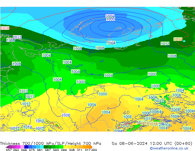 Dikte700-1000 hPa ECMWF za 08.06.2024 12 UTC