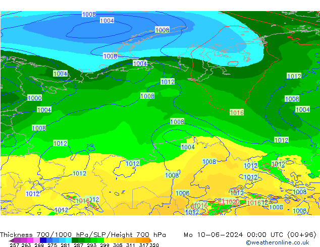 Thck 700-1000 hPa ECMWF Po 10.06.2024 00 UTC