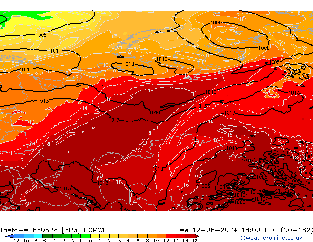 Theta-W 850hPa ECMWF mer 12.06.2024 18 UTC