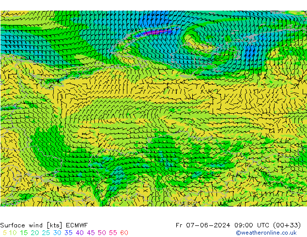 Rüzgar 10 m ECMWF Cu 07.06.2024 09 UTC