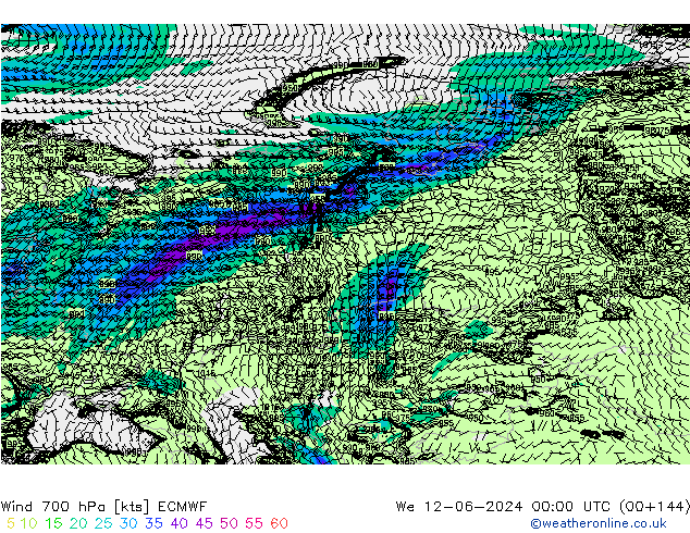 ветер 700 гПа ECMWF ср 12.06.2024 00 UTC