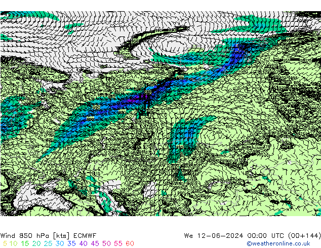 Wind 850 hPa ECMWF We 12.06.2024 00 UTC