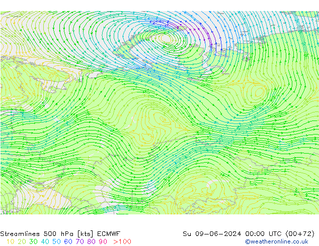 Ligne de courant 500 hPa ECMWF dim 09.06.2024 00 UTC