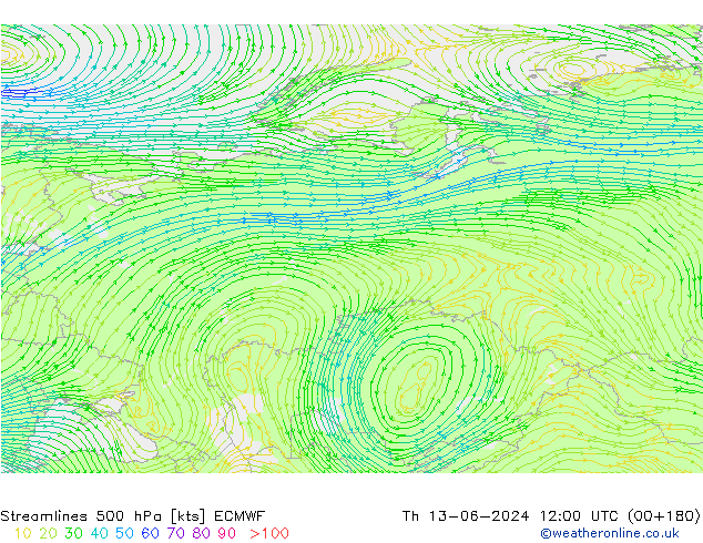 Streamlines 500 hPa ECMWF Th 13.06.2024 12 UTC