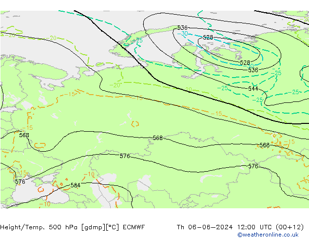 Height/Temp. 500 hPa ECMWF Qui 06.06.2024 12 UTC