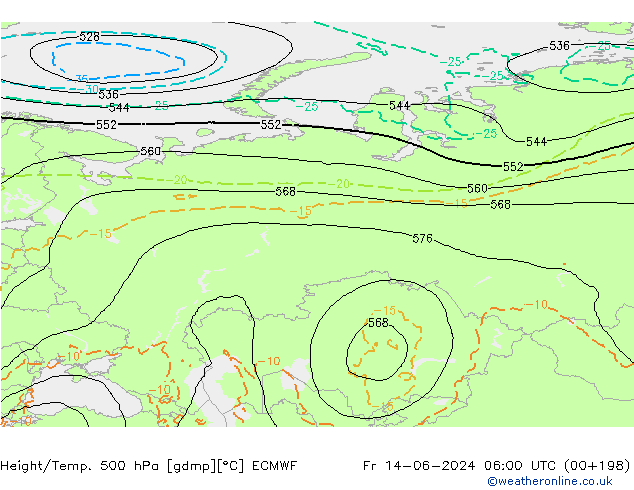 Z500/Rain (+SLP)/Z850 ECMWF Fr 14.06.2024 06 UTC