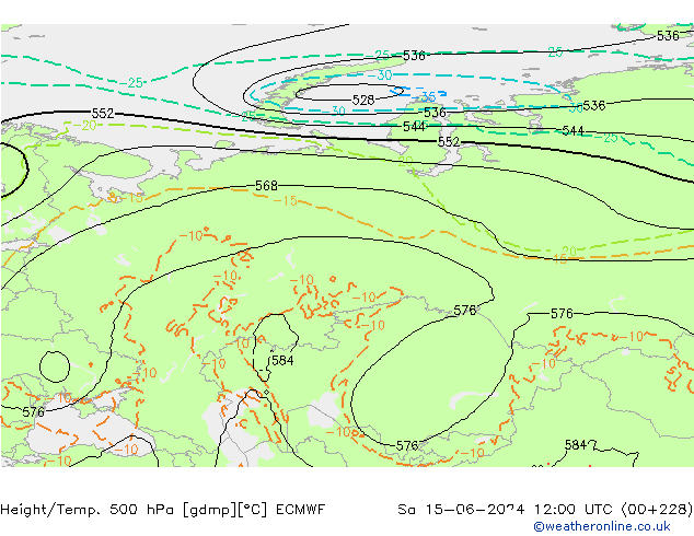 Height/Temp. 500 гПа ECMWF сб 15.06.2024 12 UTC