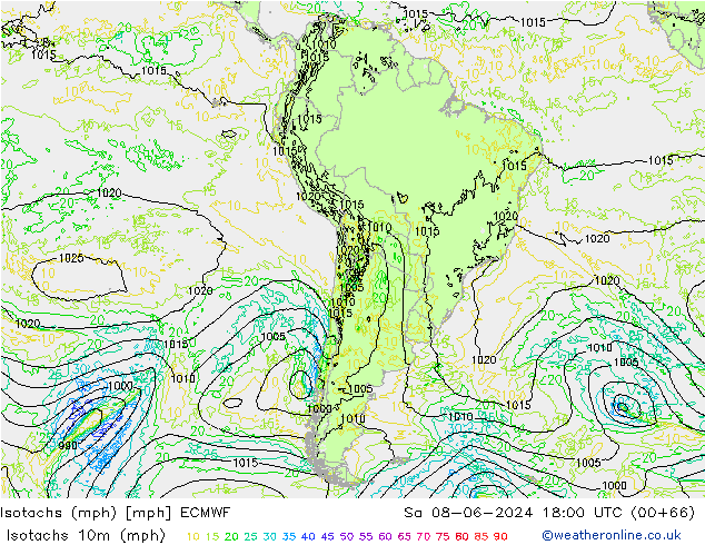 Isotachs (mph) ECMWF sab 08.06.2024 18 UTC