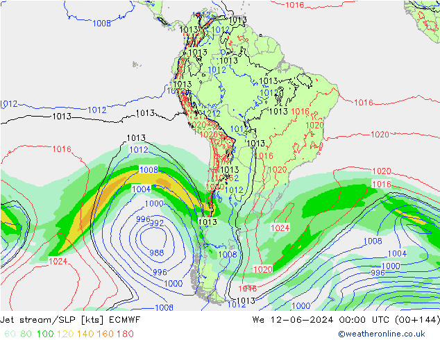 Corriente en chorro ECMWF mié 12.06.2024 00 UTC