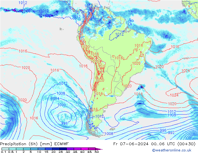 Z500/Rain (+SLP)/Z850 ECMWF ven 07.06.2024 06 UTC