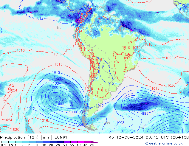 Précipitation (12h) ECMWF lun 10.06.2024 12 UTC