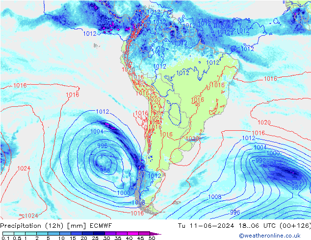 Precipitazione (12h) ECMWF mar 11.06.2024 06 UTC