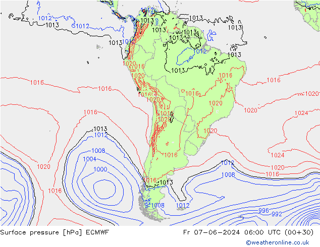 Luchtdruk (Grond) ECMWF vr 07.06.2024 06 UTC