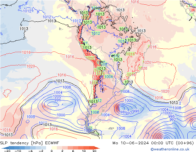 Tendenza di Pressione ECMWF lun 10.06.2024 00 UTC