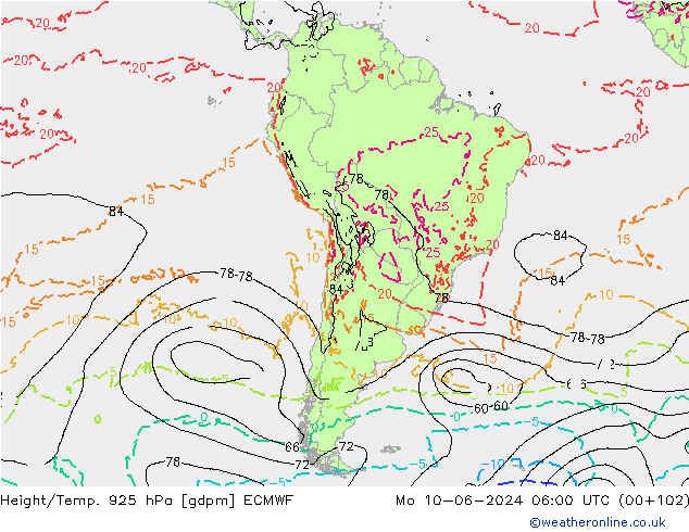 Géop./Temp. 925 hPa ECMWF lun 10.06.2024 06 UTC