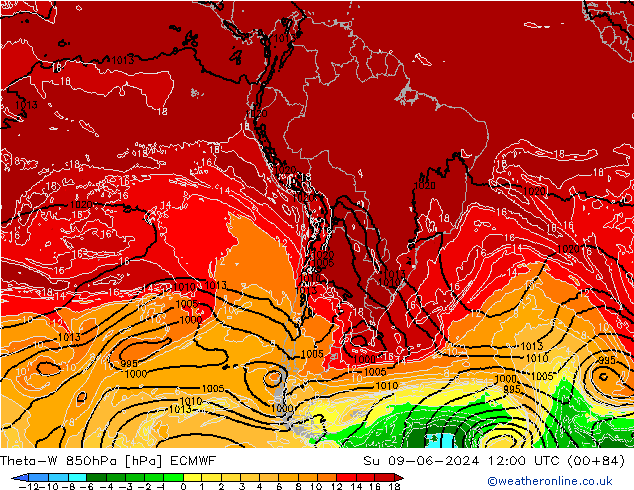 Theta-W 850hPa ECMWF nie. 09.06.2024 12 UTC