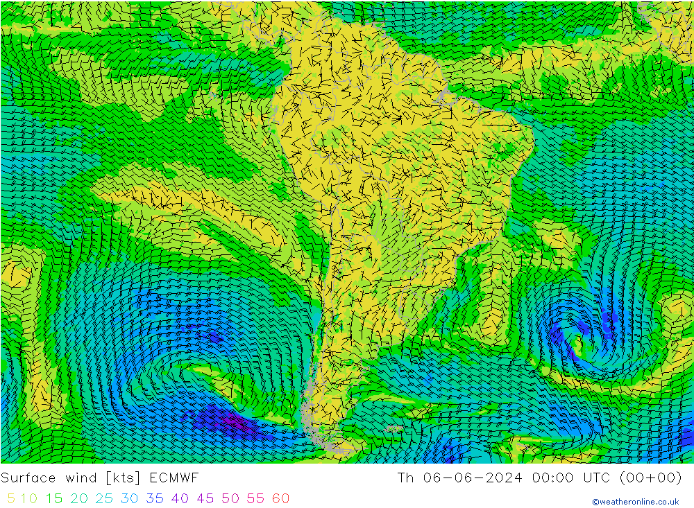 Viento 10 m ECMWF jue 06.06.2024 00 UTC