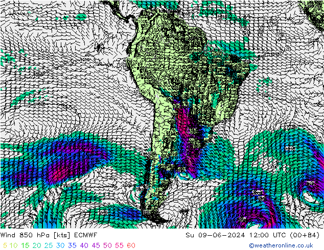 wiatr 850 hPa ECMWF nie. 09.06.2024 12 UTC