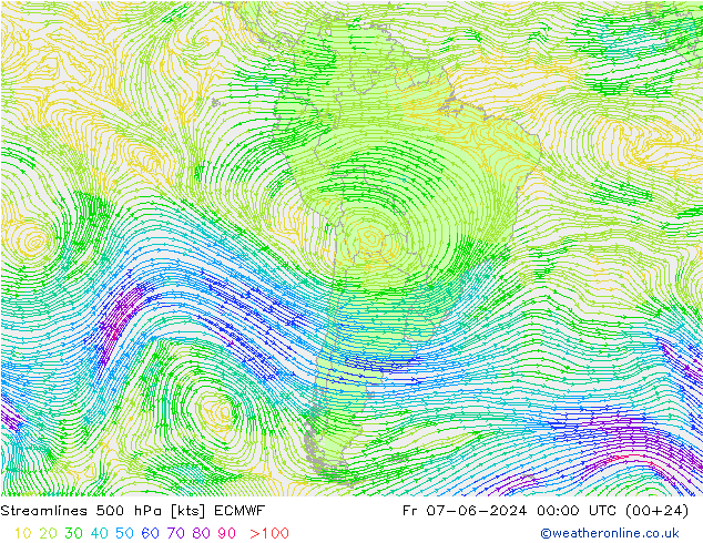 Linea di flusso 500 hPa ECMWF ven 07.06.2024 00 UTC