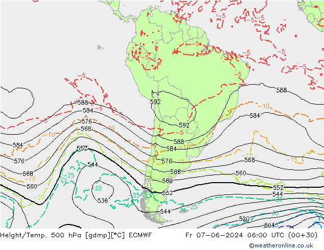 Z500/Rain (+SLP)/Z850 ECMWF ven 07.06.2024 06 UTC