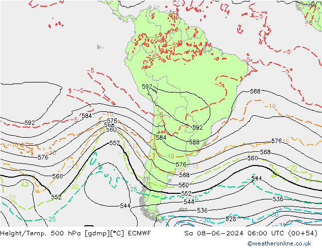 Hoogte/Temp. 500 hPa ECMWF za 08.06.2024 06 UTC