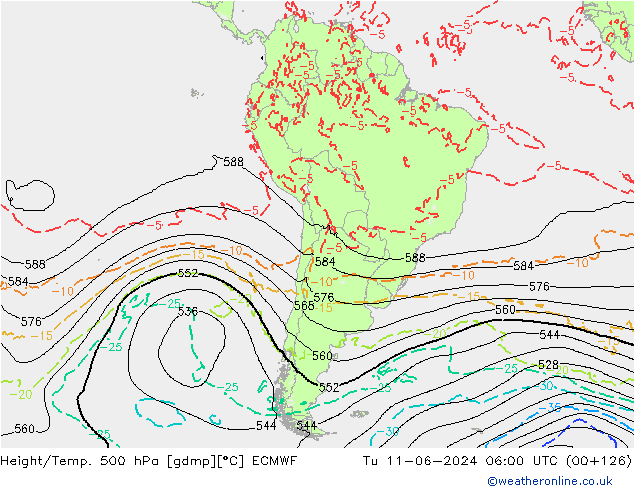 Z500/Rain (+SLP)/Z850 ECMWF вт 11.06.2024 06 UTC