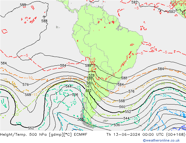 Z500/Rain (+SLP)/Z850 ECMWF Th 13.06.2024 00 UTC