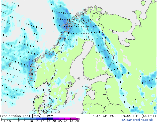 Z500/Rain (+SLP)/Z850 ECMWF Pá 07.06.2024 00 UTC