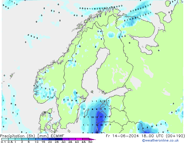 Z500/Rain (+SLP)/Z850 ECMWF пт 14.06.2024 00 UTC