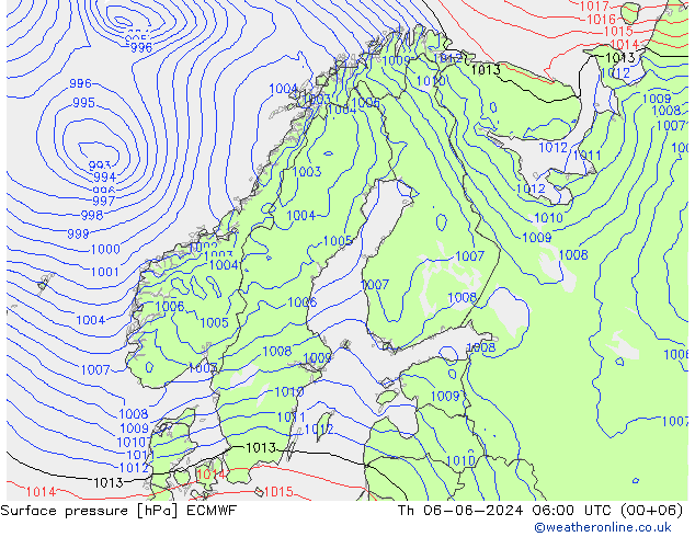 Pressione al suolo ECMWF gio 06.06.2024 06 UTC