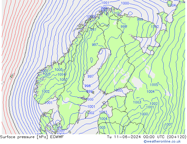 приземное давление ECMWF вт 11.06.2024 00 UTC