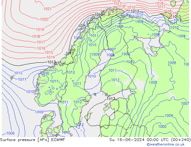 Luchtdruk (Grond) ECMWF zo 16.06.2024 00 UTC