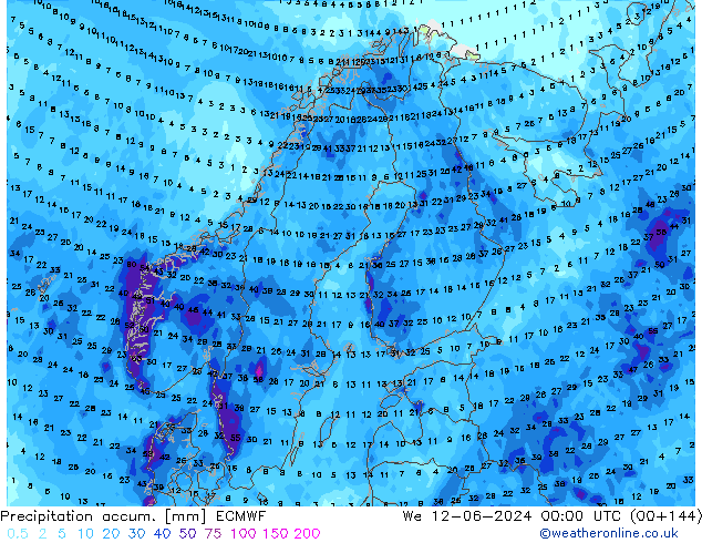 Precipitation accum. ECMWF We 12.06.2024 00 UTC