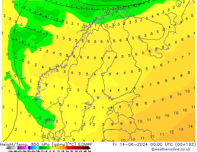 Z500/Rain (+SLP)/Z850 ECMWF пт 14.06.2024 00 UTC