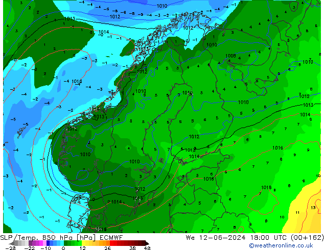 SLP/Temp. 850 hPa ECMWF wo 12.06.2024 18 UTC