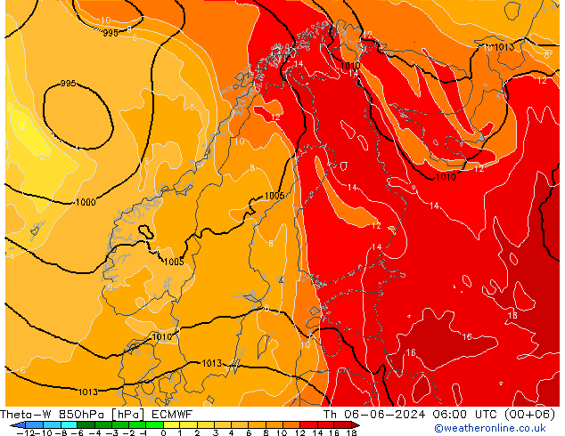 Theta-W 850hPa ECMWF Do 06.06.2024 06 UTC