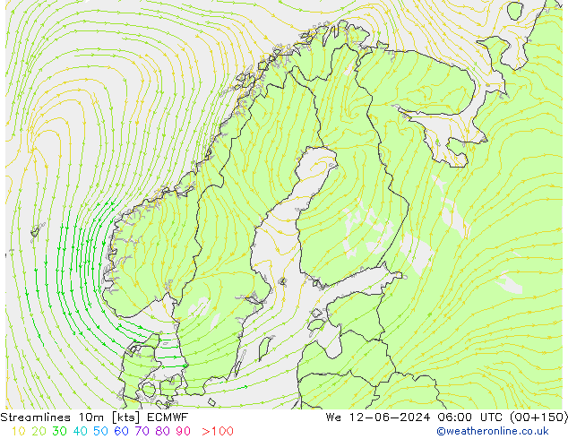 Streamlines 10m ECMWF We 12.06.2024 06 UTC