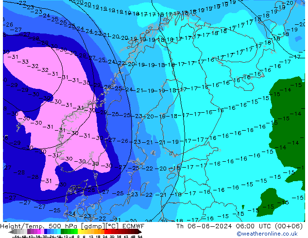 Z500/Rain (+SLP)/Z850 ECMWF jeu 06.06.2024 06 UTC