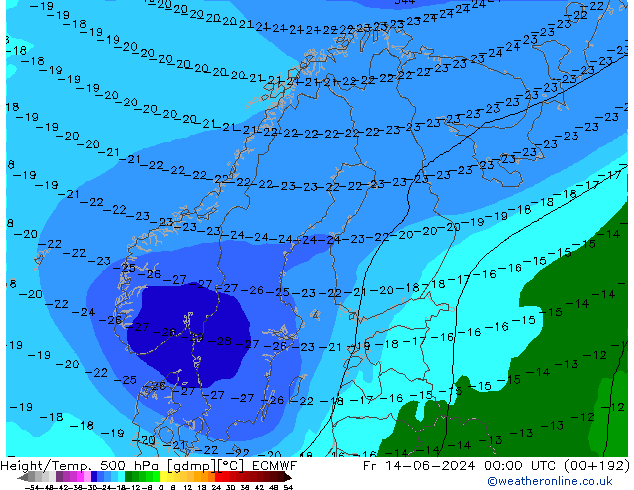 Z500/Rain (+SLP)/Z850 ECMWF пт 14.06.2024 00 UTC