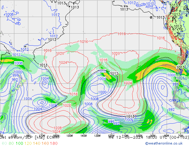 Corriente en chorro ECMWF mié 12.06.2024 18 UTC