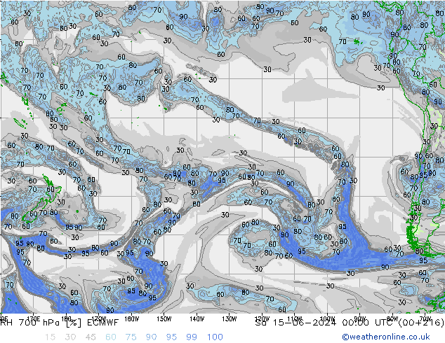 RH 700 hPa ECMWF Sa 15.06.2024 00 UTC